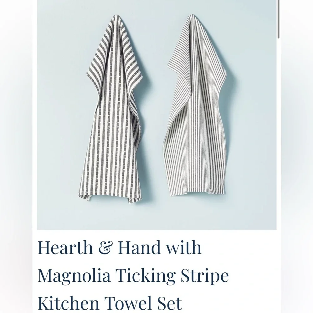 NWT Hearth &‎ Hand Black and White Striped Ticking Kitchen Towels Set